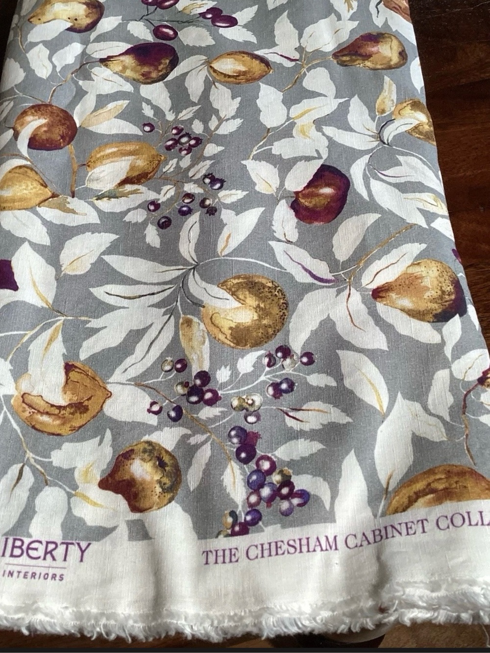 Rare 4 1/3 Yds Chesham Cabinet Collection “Fruit Billett-Grey Berry” Fabric
